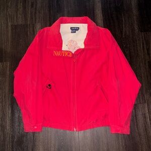 Vintage Nautica The Rain Forrest Pink Hooded Full Zip Windbreaker Jacket Size L